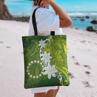 Cook Islands Maori Language Week Tote Bag Tiare Maori Kuki Airani Green Pattern