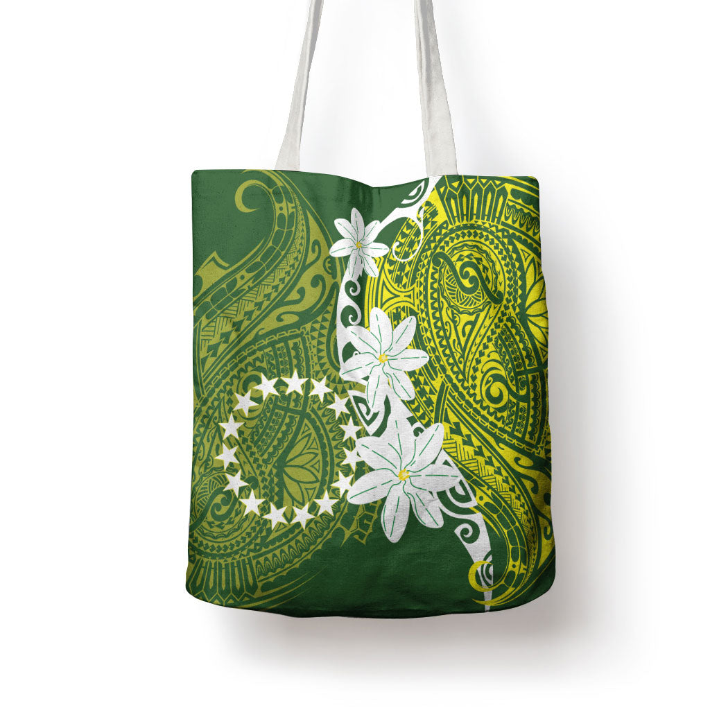 Cook Islands Maori Language Week Tote Bag Tiare Maori Kuki Airani Green Pattern