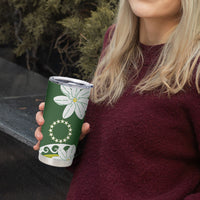 Cook Islands Maori Language Week Tumbler Cup Tiare Maori Kuki Airani Green Pattern