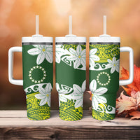 Cook Islands Maori Language Week Tumbler With Handle Tiare Maori Kuki Airani Green Pattern