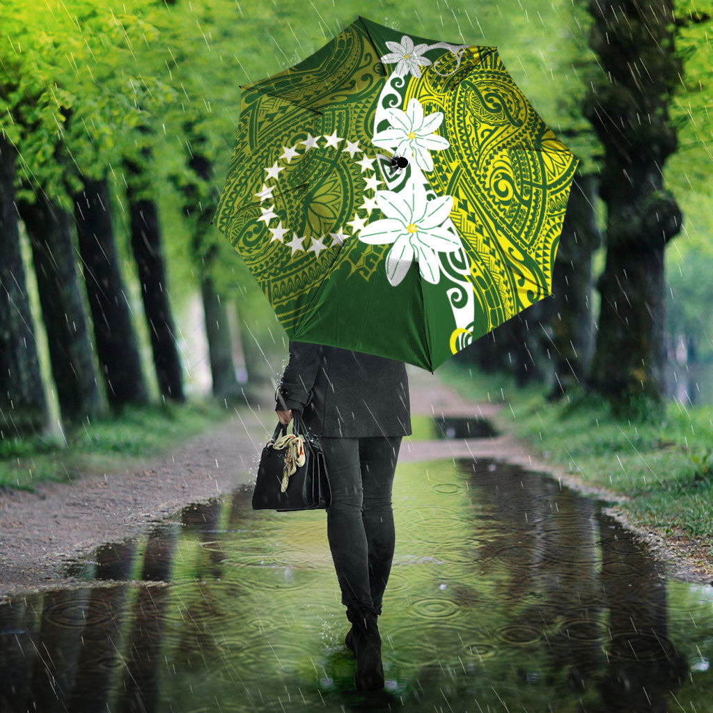 Cook Islands Maori Language Week Umbrella Tiare Maori Kuki Airani Green Pattern