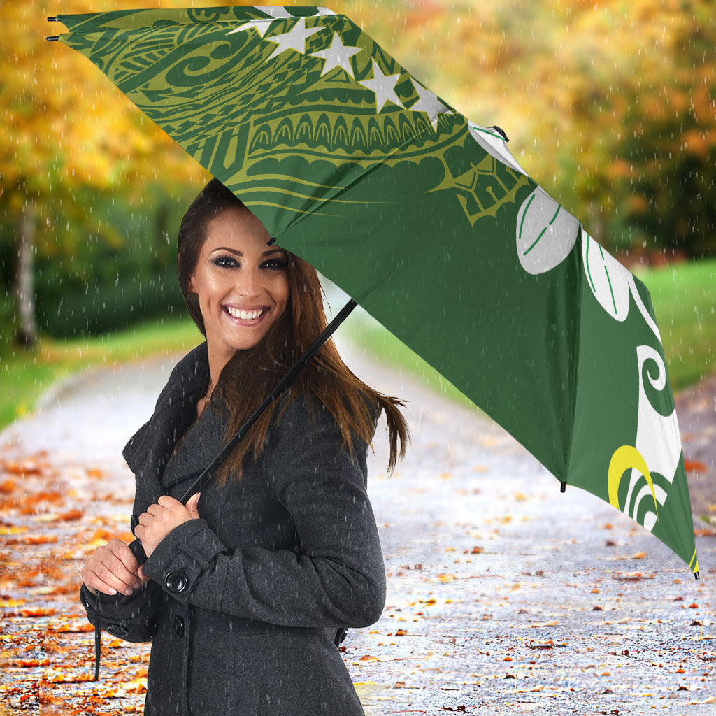 Cook Islands Maori Language Week Umbrella Tiare Maori Kuki Airani Green Pattern