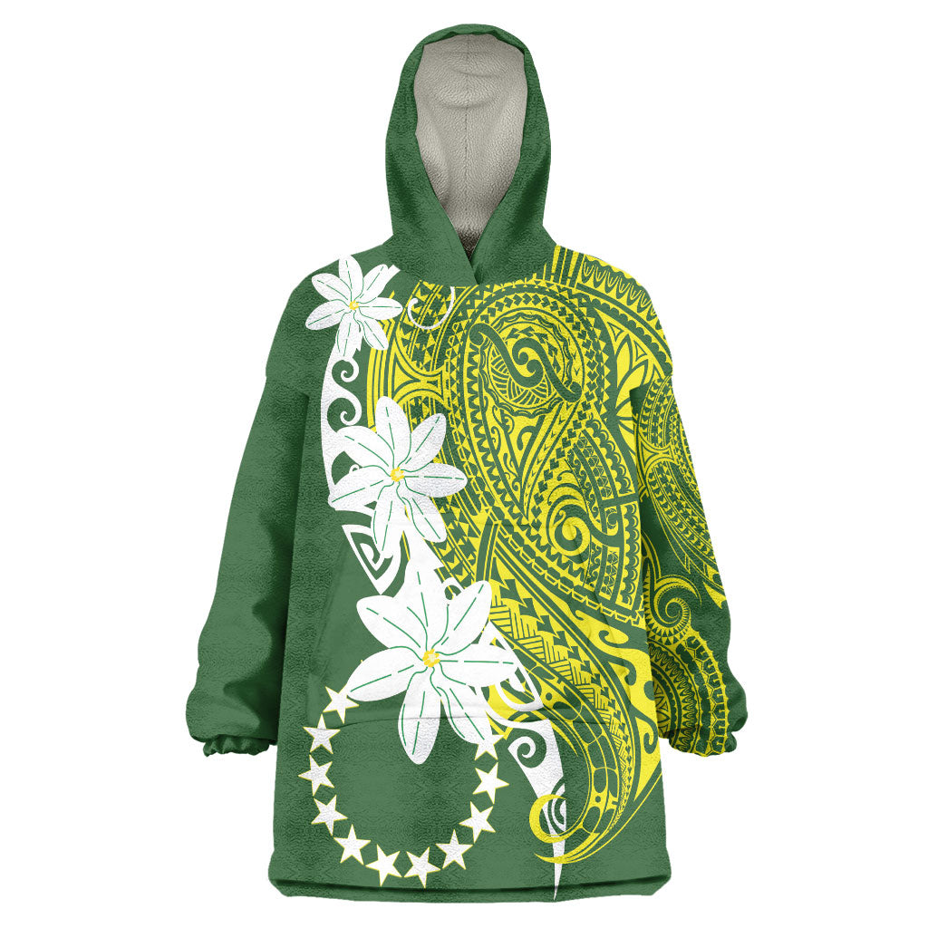 Cook Islands Maori Language Week Wearable Blanket Hoodie Tiare Maori Kuki Airani Green Pattern LT22 One Size Green - Polynesian Pride