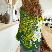 Cook Islands Maori Language Week Women Casual Shirt Tiare Maori Kuki Airani Green Pattern
