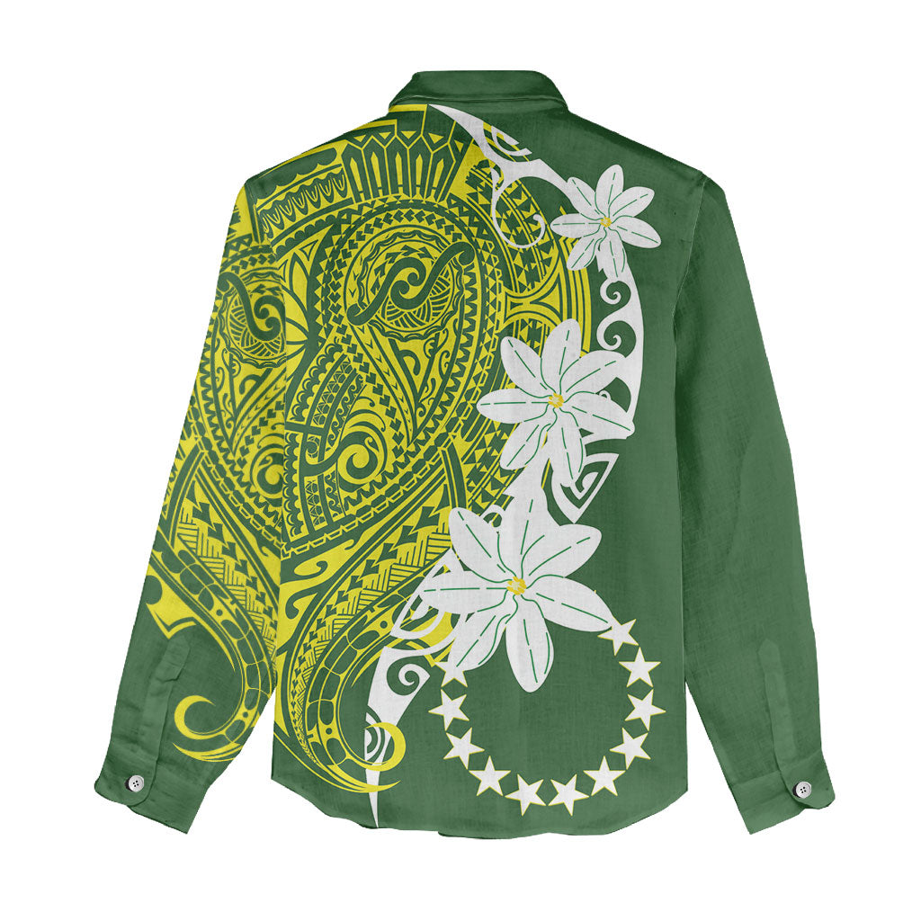 Cook Islands Maori Language Week Women Casual Shirt Tiare Maori Kuki Airani Green Pattern
