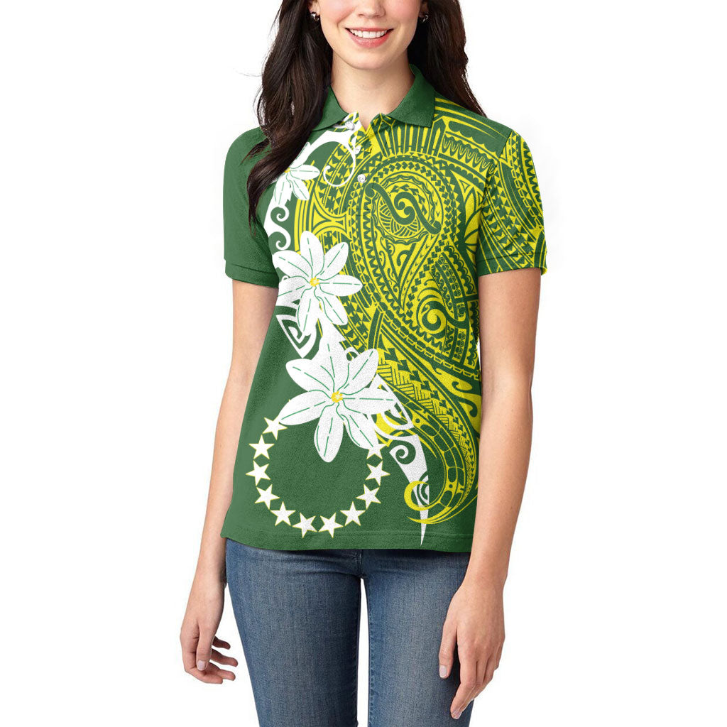 Cook Islands Maori Language Week Women Polo Shirt Tiare Maori Kuki Airani Green Pattern