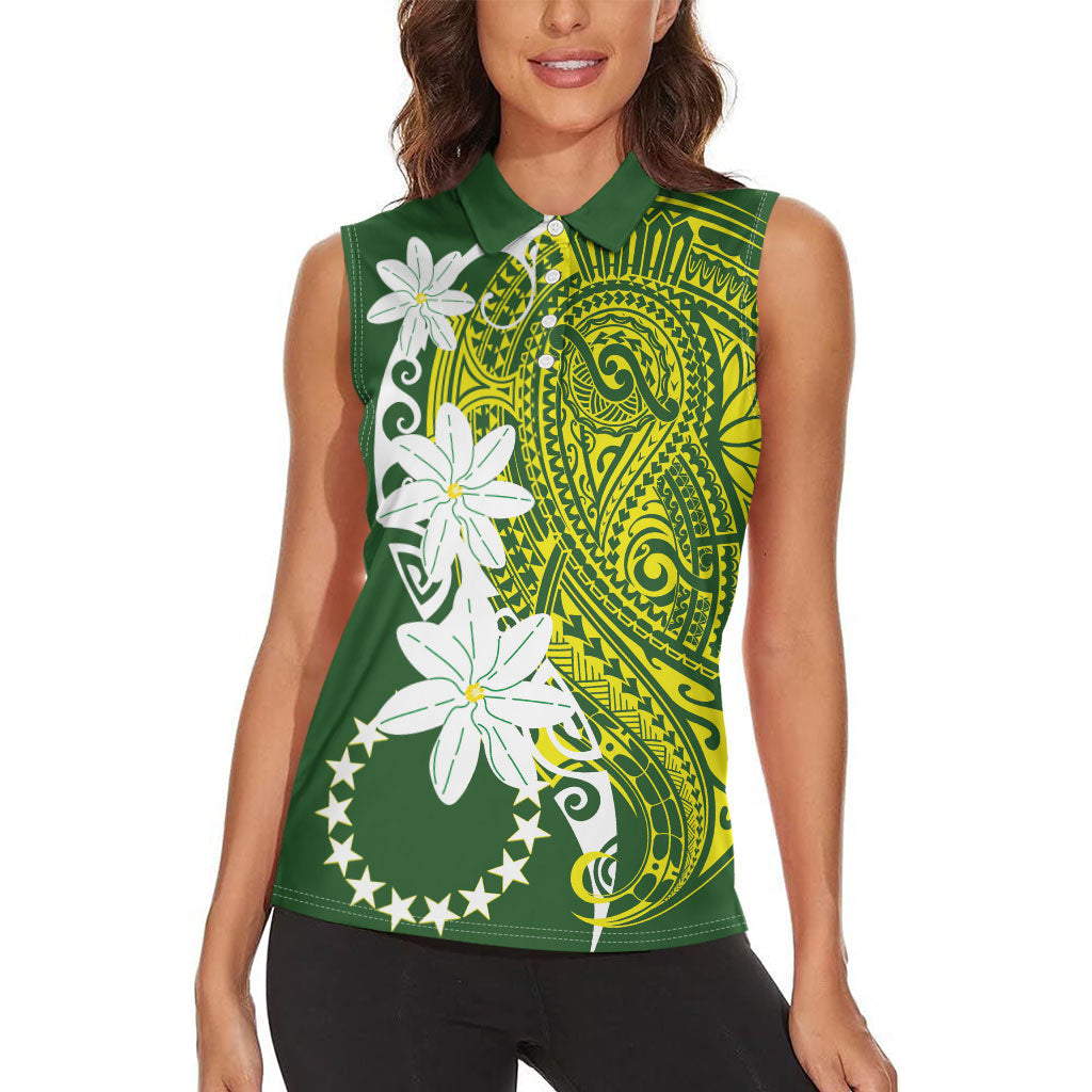 Cook Islands Maori Language Week Women Sleeveless Polo Shirt Tiare Maori Kuki Airani Green Pattern