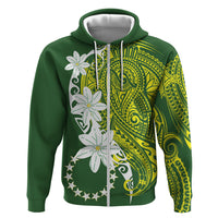 Cook Islands Maori Language Week Zip Hoodie Tiare Maori Kuki Airani Green Pattern