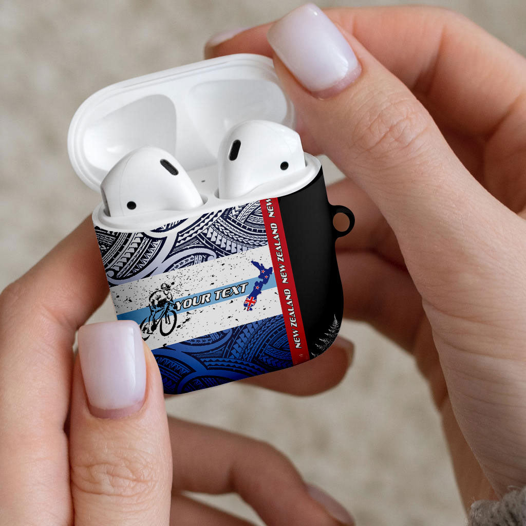 Personalised Cycling New Zealand AirPods Case Aotearoa Map Fern Maori Pattern