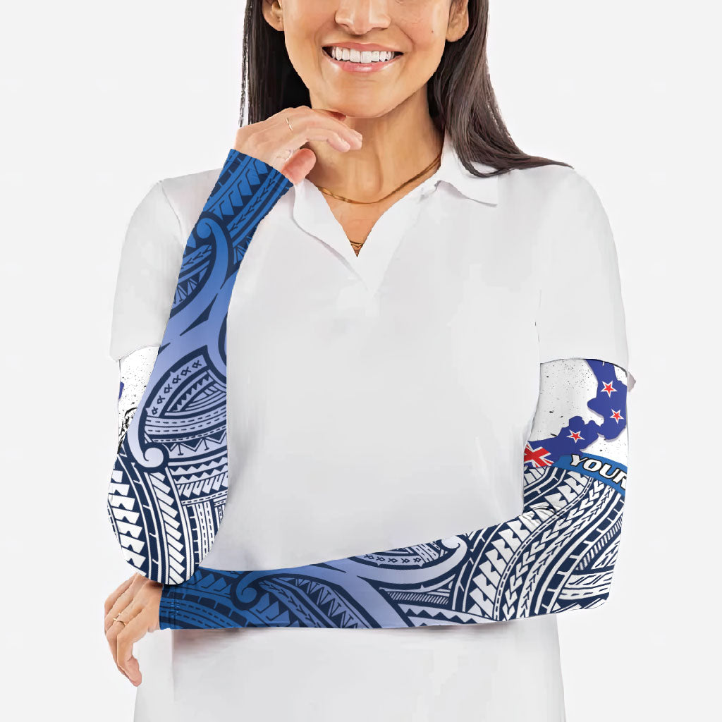 Personalised Cycling New Zealand Arm Sleeves Aotearoa Map Fern Maori Pattern