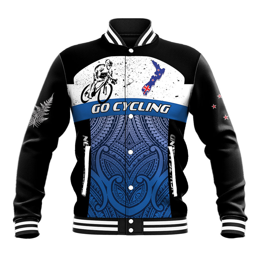 Personalised Cycling New Zealand Baseball Jacket Aotearoa Map Fern Maori Pattern