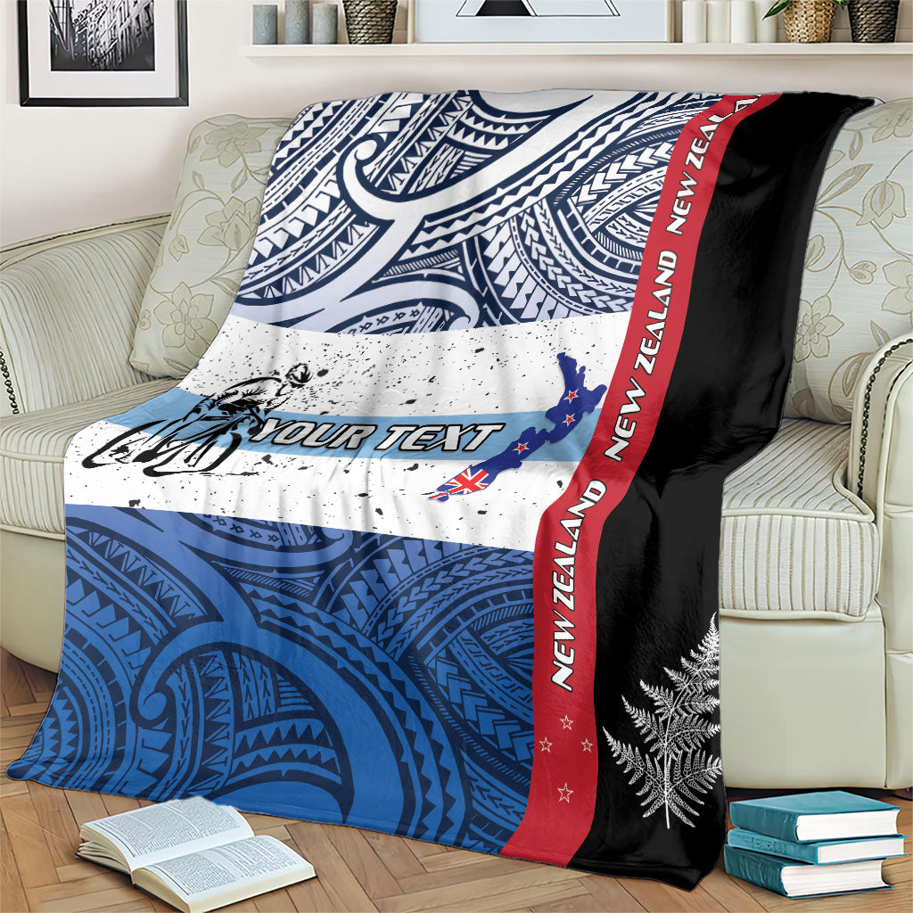 Personalised Cycling New Zealand Blanket Aotearoa Map Fern Maori Pattern