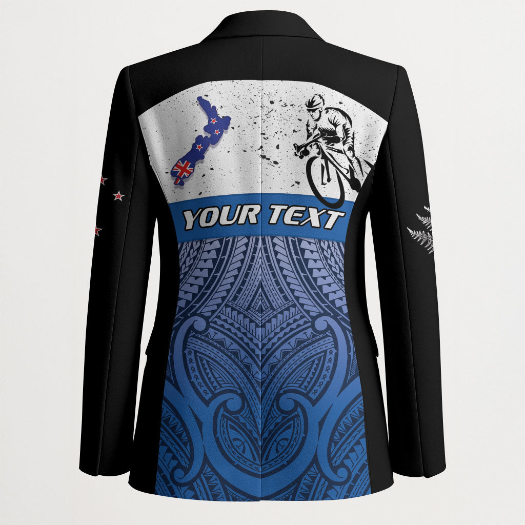 Personalised Cycling New Zealand Blazer Aotearoa Map Fern Maori Pattern