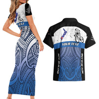 Personalised Cycling New Zealand Couples Matching Short Sleeve Bodycon Dress and Hawaiian Shirt Aotearoa Map Fern Maori Pattern LT22 - Polynesian Pride