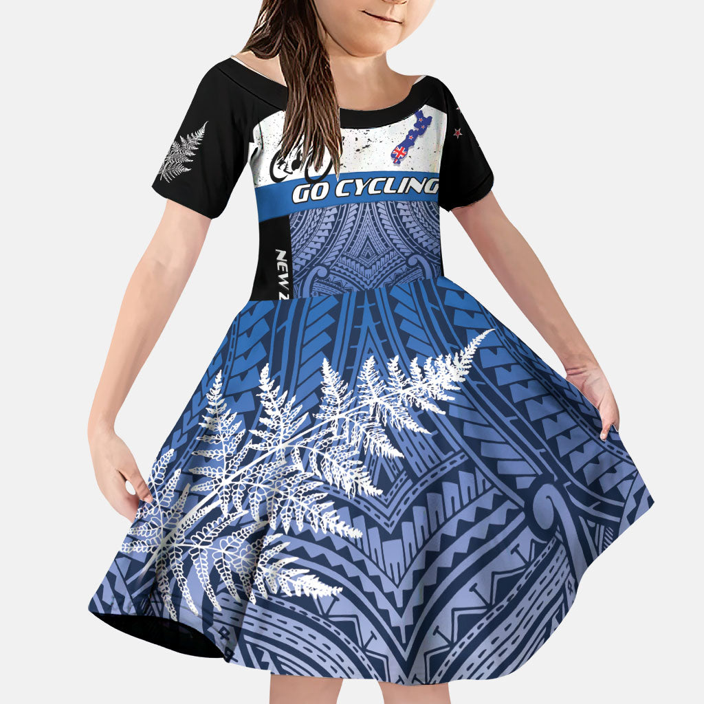 Personalised Cycling New Zealand Family Matching Long Sleeve Bodycon Dress and Hawaiian Shirt Aotearoa Map Fern Maori Pattern