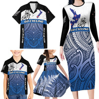 Personalised Cycling New Zealand Family Matching Long Sleeve Bodycon Dress and Hawaiian Shirt Aotearoa Map Fern Maori Pattern