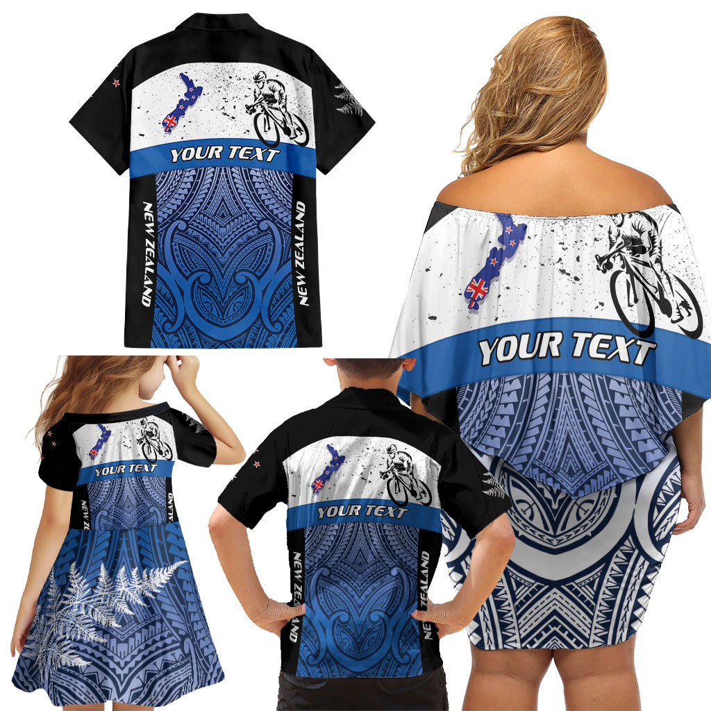 Personalised Cycling New Zealand Family Matching Off Shoulder Short Dress and Hawaiian Shirt Aotearoa Map Fern Maori Pattern LT22 - Polynesian Pride