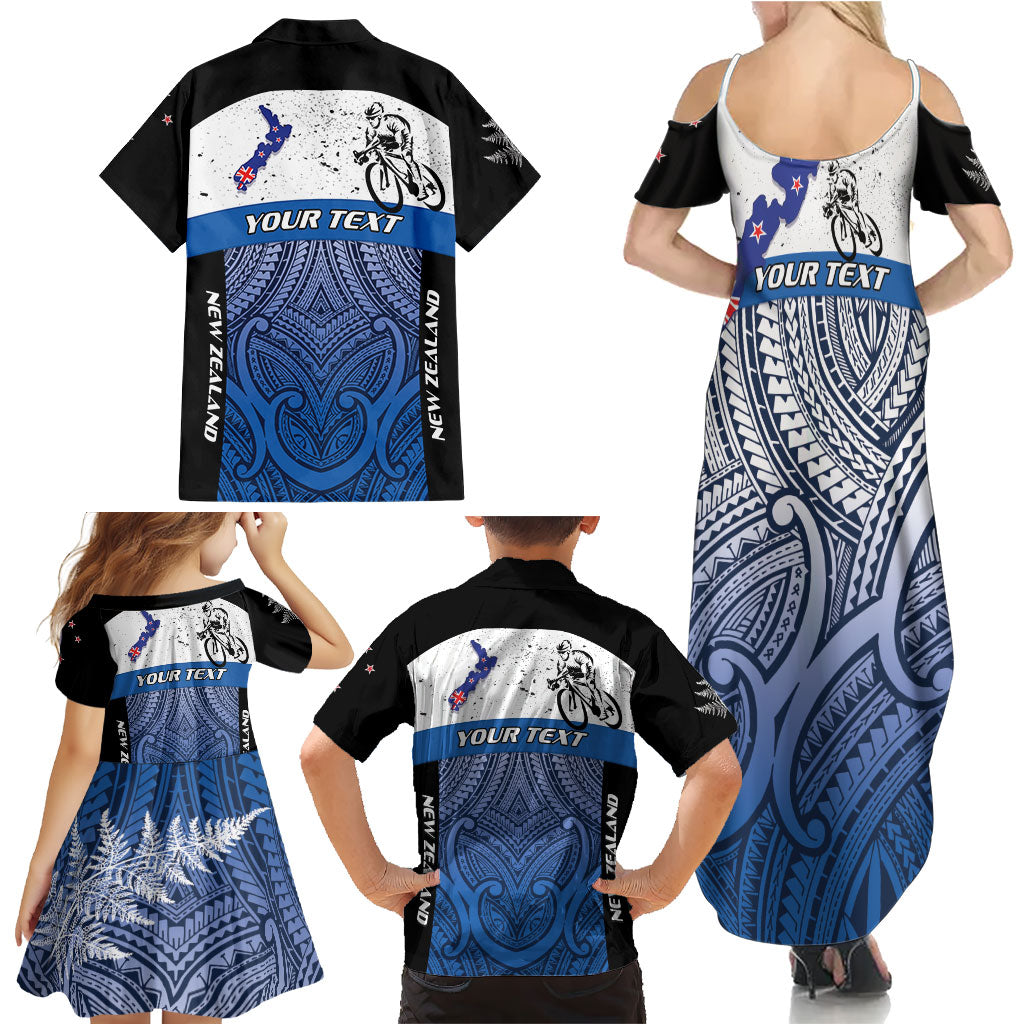 Personalised Cycling New Zealand Family Matching Summer Maxi Dress and Hawaiian Shirt Aotearoa Map Fern Maori Pattern LT22 - Polynesian Pride