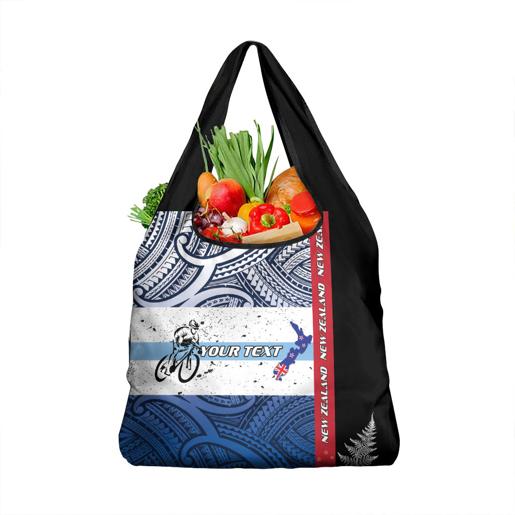 Personalised Cycling New Zealand Grocery Bag Aotearoa Map Fern Maori Pattern LT22 1-pack One Size Blue - Polynesian Pride