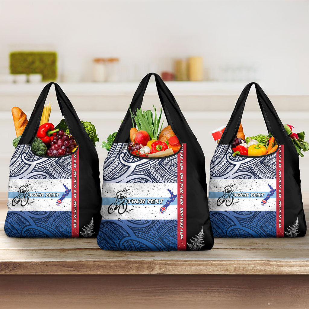 Personalised Cycling New Zealand Grocery Bag Aotearoa Map Fern Maori Pattern LT22 3-pack One Size Blue - Polynesian Pride