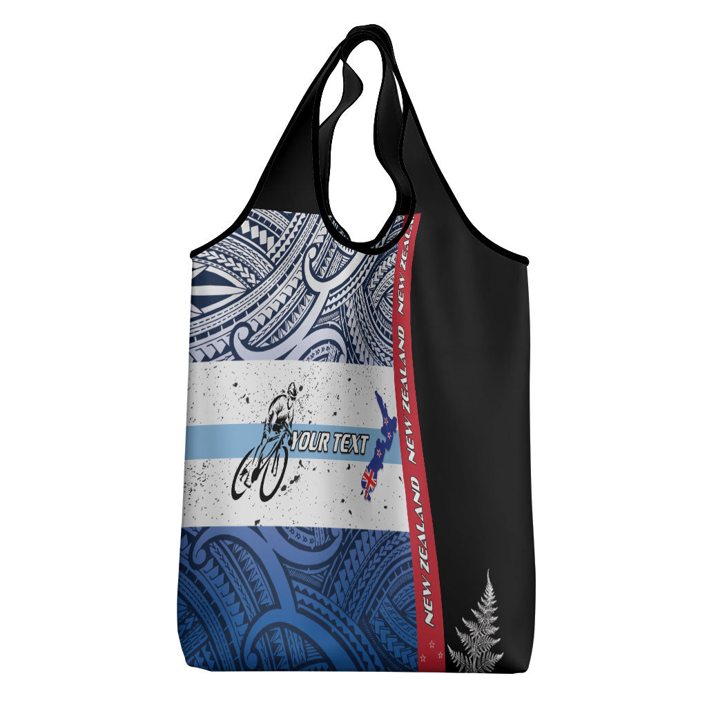 Personalised Cycling New Zealand Grocery Bag Aotearoa Map Fern Maori Pattern LT22 - Polynesian Pride
