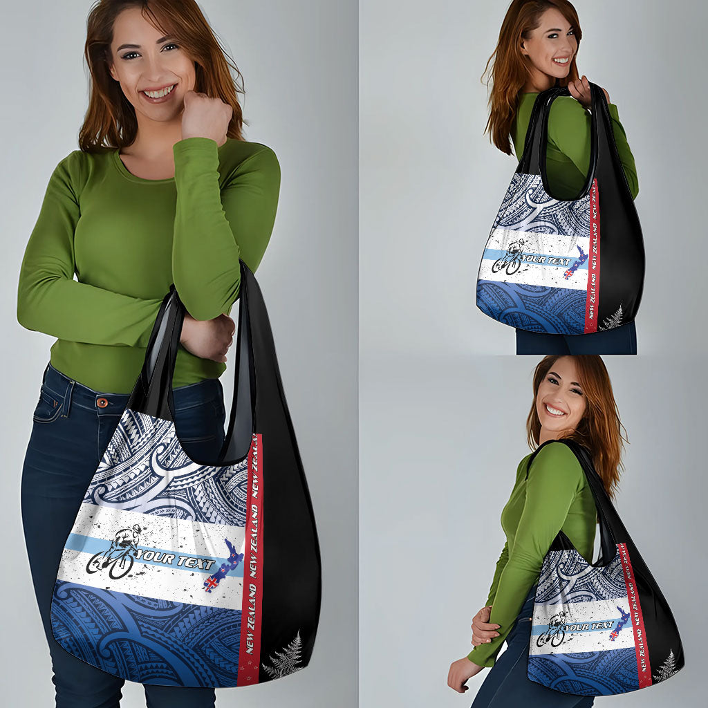 Personalised Cycling New Zealand Grocery Bag Aotearoa Map Fern Maori Pattern LT22 - Polynesian Pride