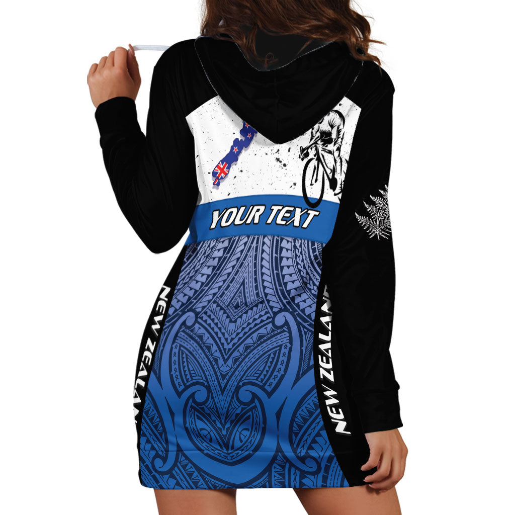 Personalised Cycling New Zealand Hoodie Dress Aotearoa Map Fern Maori Pattern