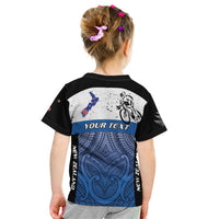 Personalised Cycling New Zealand Kid T Shirt Aotearoa Map Fern Maori Pattern LT22 - Polynesian Pride