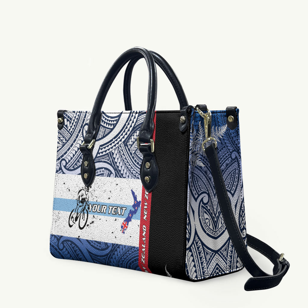 Personalised Cycling New Zealand Leather Bag Aotearoa Map Fern Maori Pattern