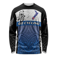 Personalised Cycling New Zealand Long Sleeve Shirt Aotearoa Map Fern Maori Pattern