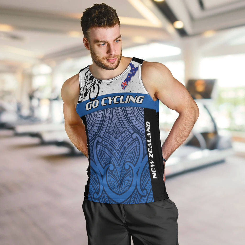 Personalised Cycling New Zealand Men Tank Top Aotearoa Map Fern Maori Pattern