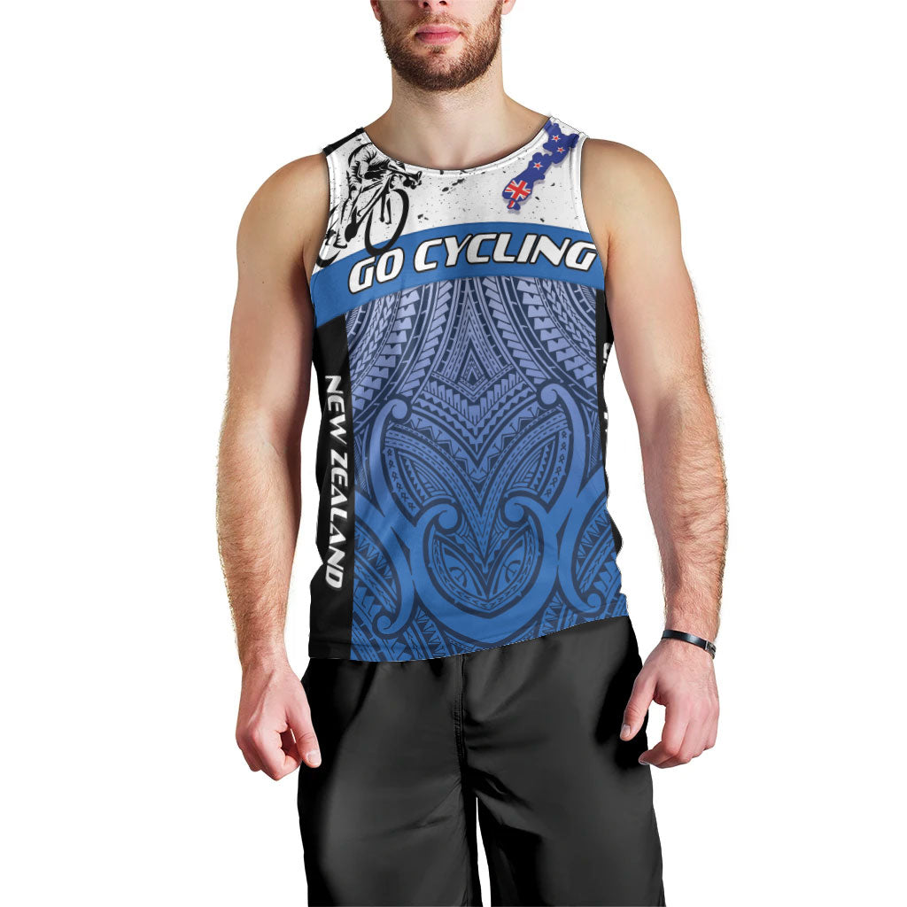 Personalised Cycling New Zealand Men Tank Top Aotearoa Map Fern Maori Pattern