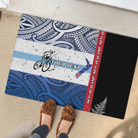 Personalised Cycling New Zealand Rubber Doormat Aotearoa Map Fern Maori Pattern
