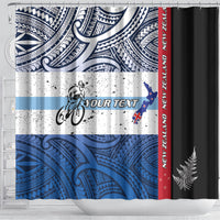 Personalised Cycling New Zealand Shower Curtain Aotearoa Map Fern Maori Pattern