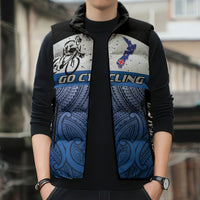 Personalised Cycling New Zealand Sleeveless Puffer Jacket Aotearoa Map Fern Maori Pattern LT22 - Polynesian Pride
