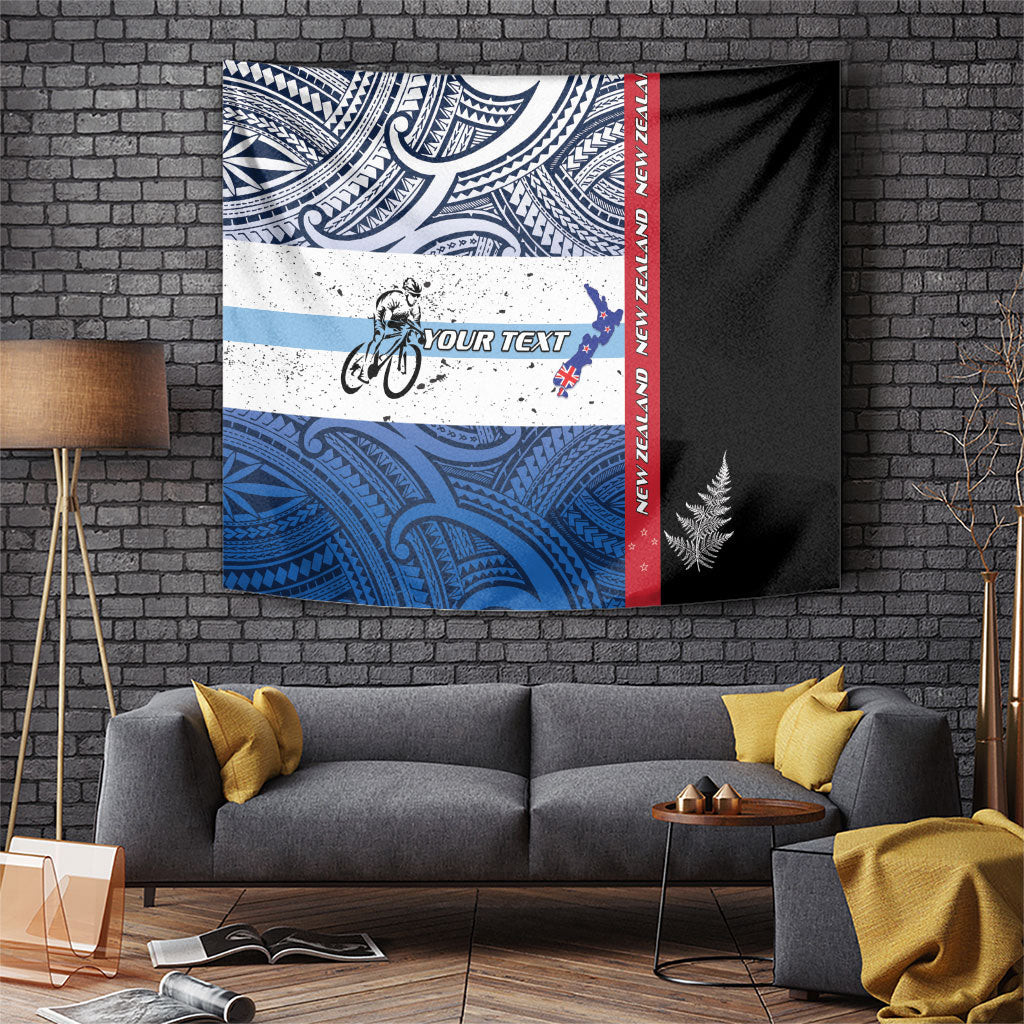 Personalised Cycling New Zealand Tapestry Aotearoa Map Fern Maori Pattern