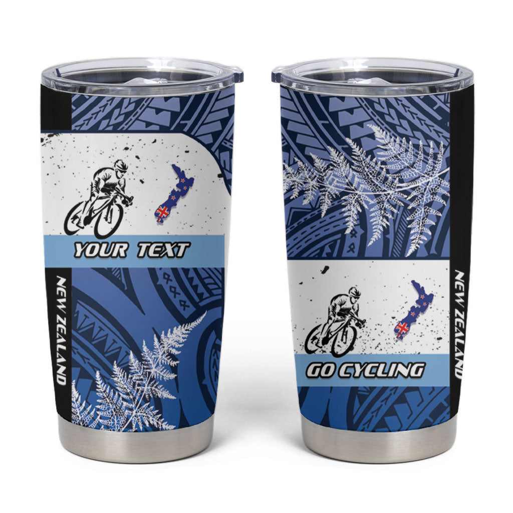 Personalised Cycling New Zealand Tumbler Cup Aotearoa Map Fern Maori Pattern