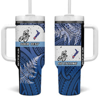 Personalised Cycling New Zealand Tumbler With Handle Aotearoa Map Fern Maori Pattern