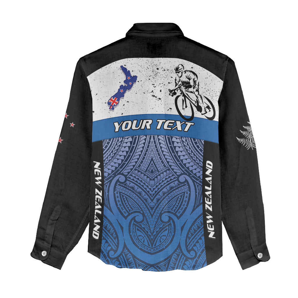 Personalised Cycling New Zealand Women Casual Shirt Aotearoa Map Fern Maori Pattern