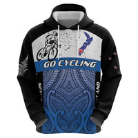 Personalised Cycling New Zealand Zip Hoodie Aotearoa Map Fern Maori Pattern