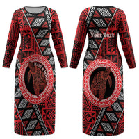 Personalised Tonga Language Week Couples Matching Long Sleeve Bodycon Dress and Hawaiian Shirt Heilala Turtle Malo E Lelei