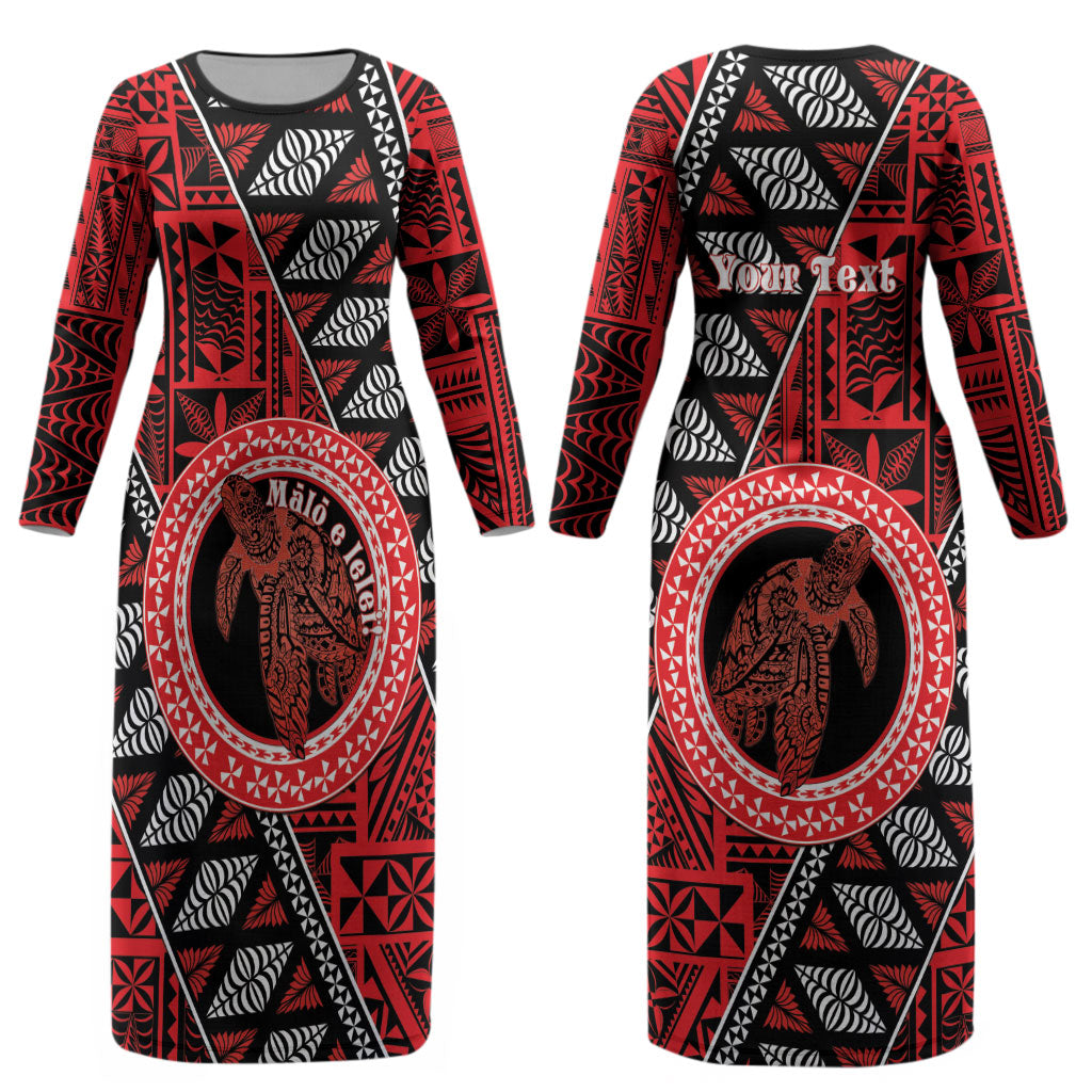 Personalised Tonga Language Week Couples Matching Long Sleeve Bodycon Dress and Long Sleeve Button Shirt Heilala Turtle Malo E Lelei
