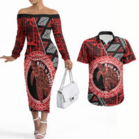 Personalised Tonga Language Week Couples Matching Off The Shoulder Long Sleeve Dress and Hawaiian Shirt Heilala Turtle Malo E Lelei