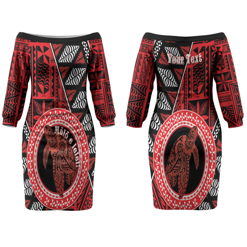 Personalised Tonga Language Week Couples Matching Off The Shoulder Long Sleeve Dress and Long Sleeve Button Shirt Heilala Turtle Malo E Lelei