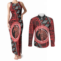 Personalised Tonga Language Week Couples Matching Tank Maxi Dress and Long Sleeve Button Shirt Heilala Turtle Malo E Lelei