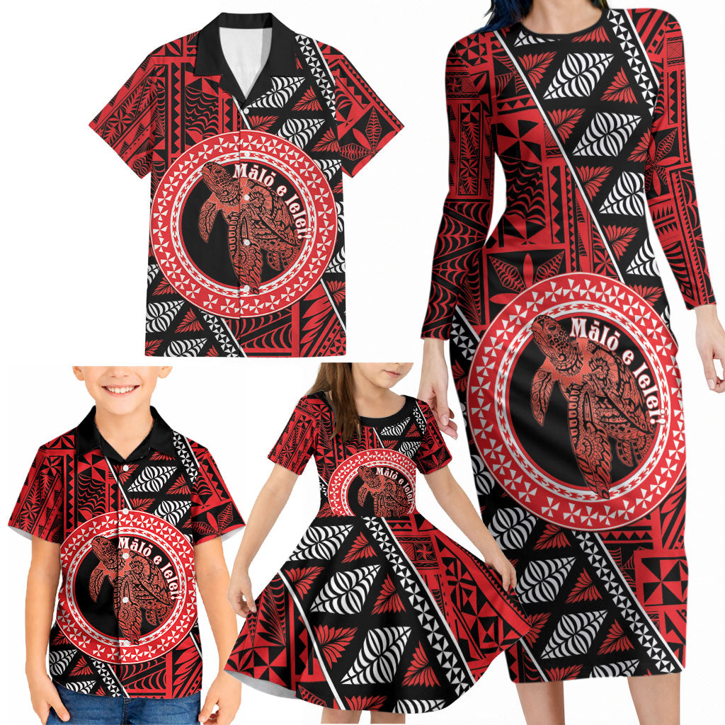Personalised Tonga Language Week Family Matching Long Sleeve Bodycon Dress and Hawaiian Shirt Heilala Turtle Malo E Lelei