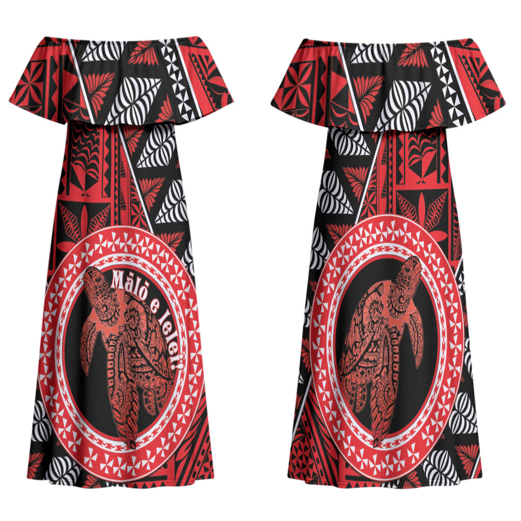 Personalised Tonga Language Week Family Matching Off Shoulder Maxi Dress and Hawaiian Shirt Heilala Turtle Malo E Lelei