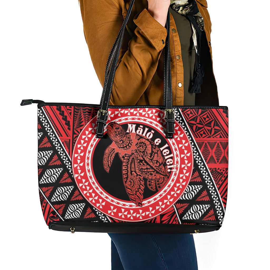 Tonga Language Week Leather Tote Bag Heilala Turtle Malo E Lelei