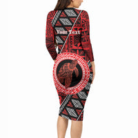Personalised Tonga Language Week Long Sleeve Bodycon Dress Heilala Turtle Malo E Lelei