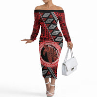 Personalised Tonga Language Week Off The Shoulder Long Sleeve Dress Heilala Turtle Malo E Lelei
